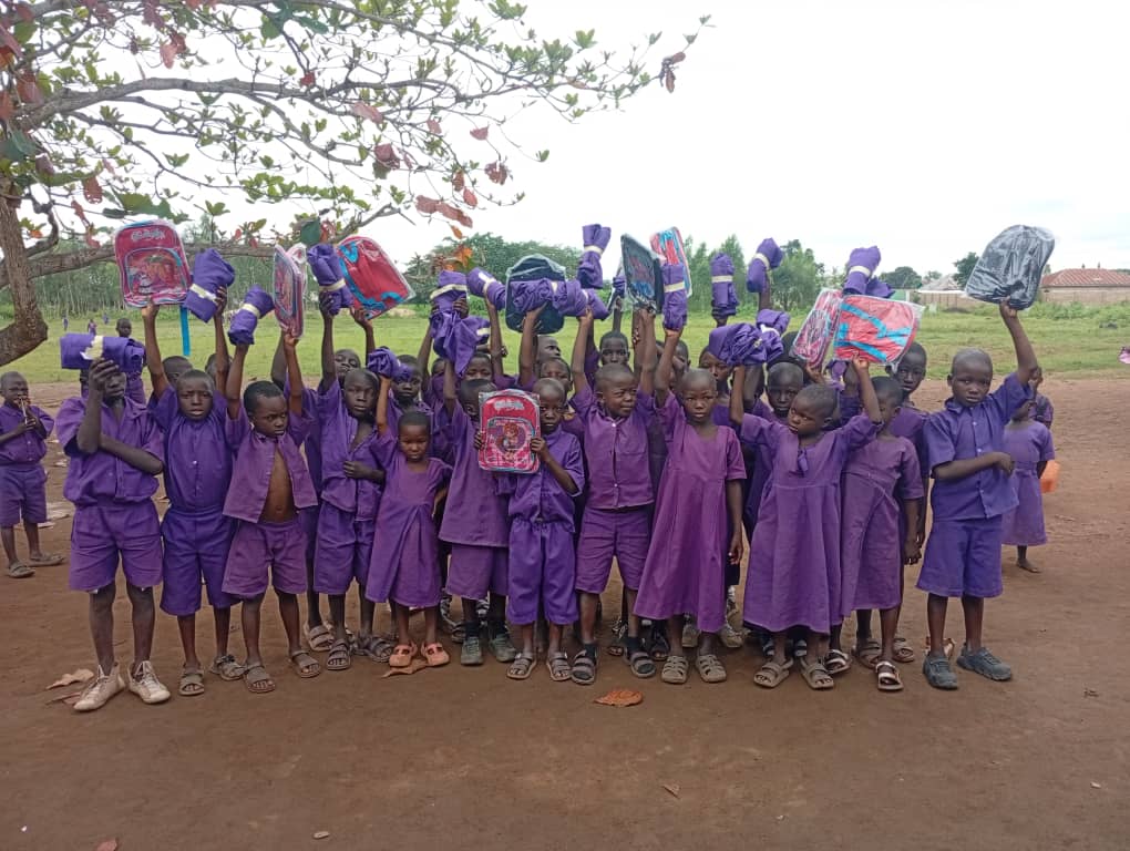 Children with backpacks